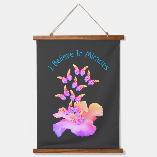 Believe In Miracles Hibiscus Flower Butterflies  Hanging Tapestry (Front)