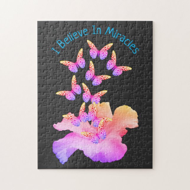 Believe In Miracles Hibiscus Flower Butterflies   Jigsaw Puzzle (Vertical)