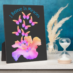 Believe In Miracles Hibiscus Flower Butterflies Plaque