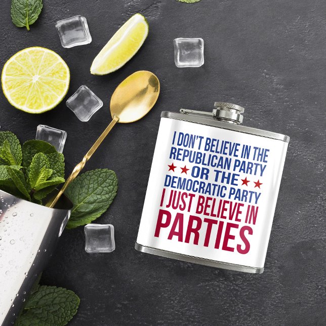 Believe in Parties | Funny Political Blue & Red Hip Flask (Creator Uploaded)