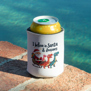 believe in Santa and dinosaurs (Santa riding dinos Can Cooler