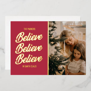 Believe In Santa Photo Foil Holiday Card