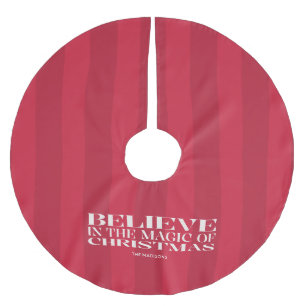 Believe In The Magic Christmas Red Striped Brushed Polyester Tree Skirt