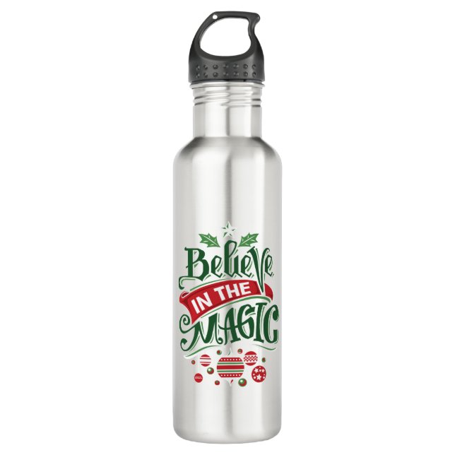 Believe in the Magic Christmas Typography 710 Ml Water Bottle (Front)