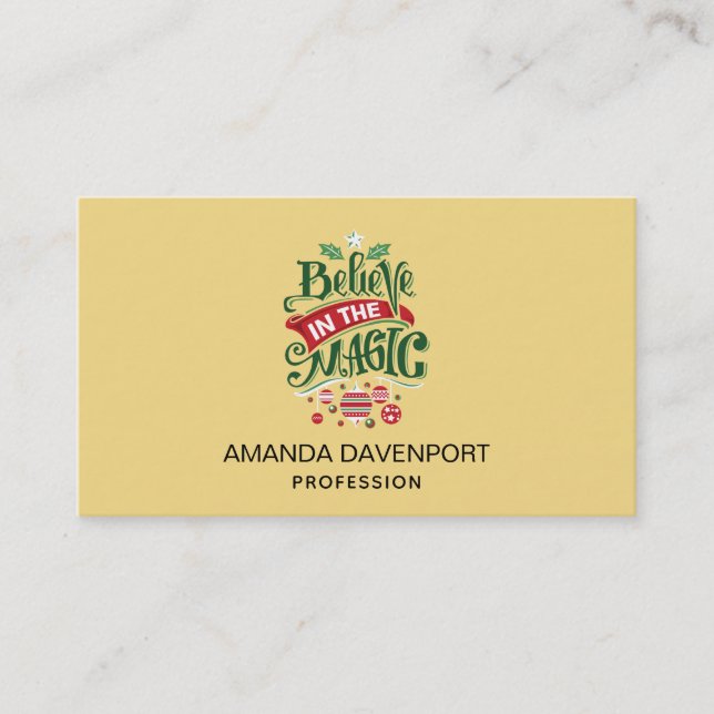 Believe in the Magic Christmas Typography Business Card (Front)
