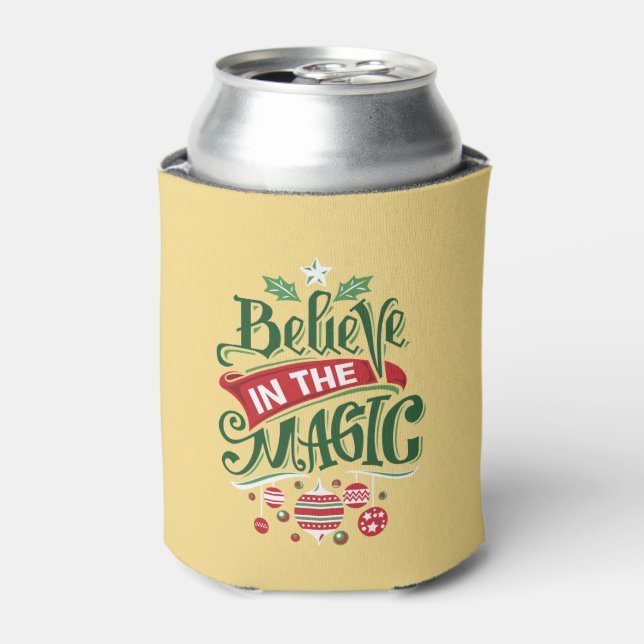Believe in the Magic Christmas Typography Can Cooler (Can Front)