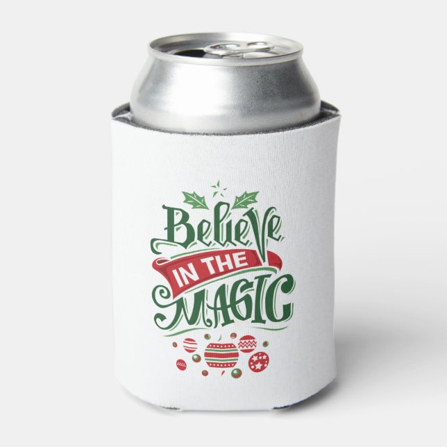 Believe in the Magic Christmas Typography Can Cooler (Can Front)