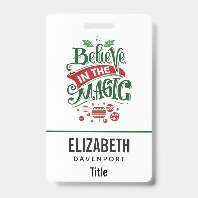 Believe in the Magic Christmas Typography ID Badge (Front)