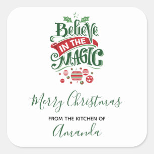 Believe in the Magic Christmas Typography Kitchen Square Sticker