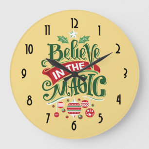 Believe in the Magic Christmas Typography Large Clock