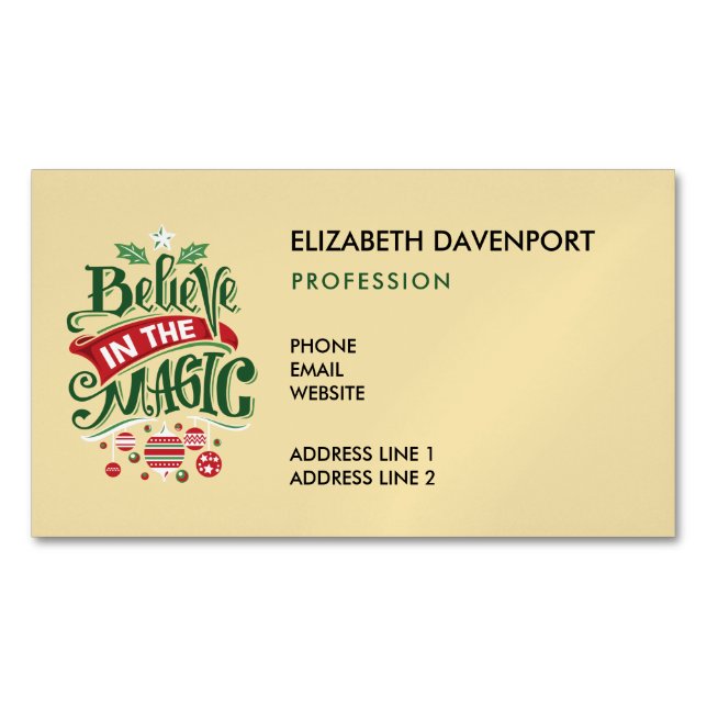 Believe in the Magic Christmas Typography Magnetic Business Card (Front)