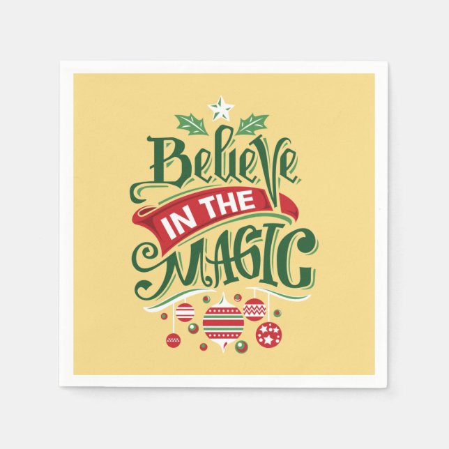 Believe in the Magic Christmas Typography Napkin (Front)