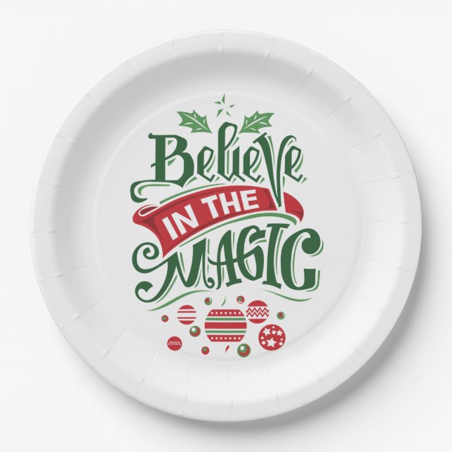 Believe in the Magic Christmas Typography Paper Plate (Front)