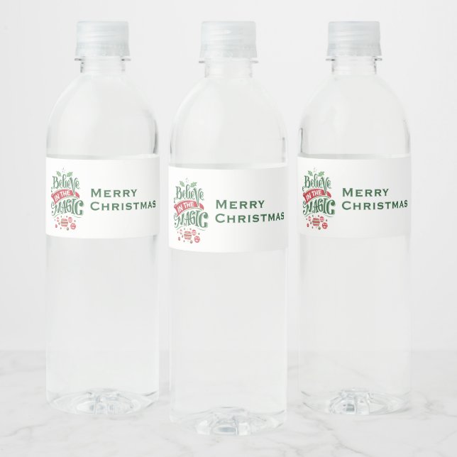 Believe in the Magic Christmas Typography Water Bottle Label (Bottles)