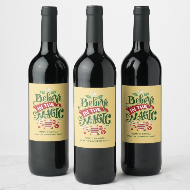 Believe in the Magic Christmas Typography Wine Label (Bottles)