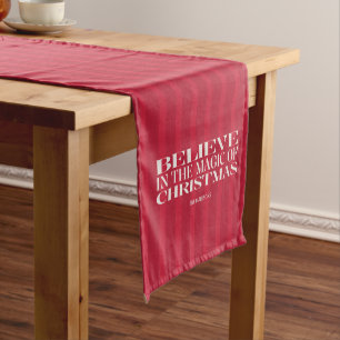 Believe In The Magic Christmas Vintage Striped Red Short Table Runner