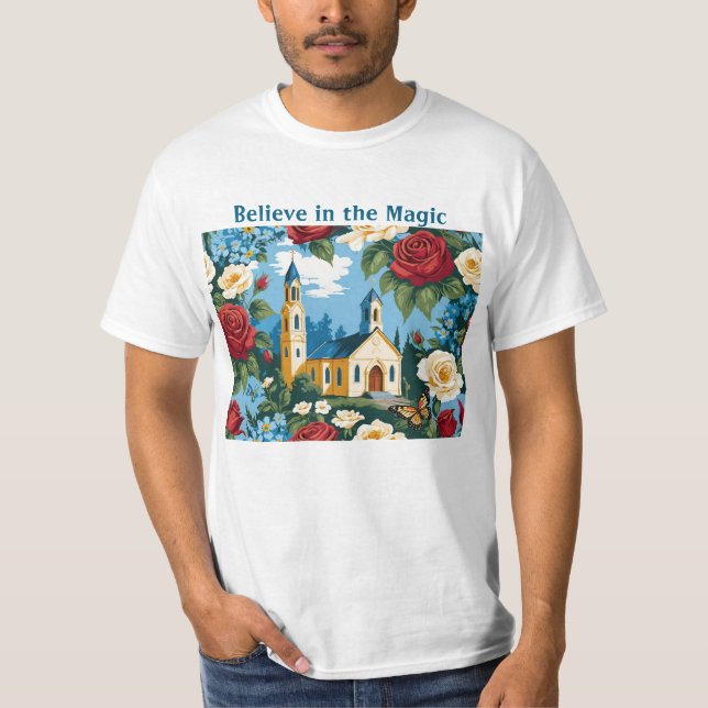 Believe in the Magic Church & Florals T-Shirt (Front)