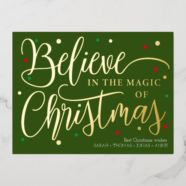 Believe in the magic gold elegant christmas card (Front)