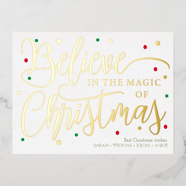 Believe in the magic gold elegant christmas card (Front)