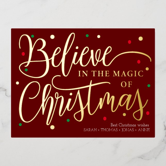 Believe in the magic gold elegant christmas card (Front)