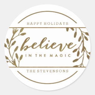 Believe in the Magic Holiday Gold Wreath Sticker