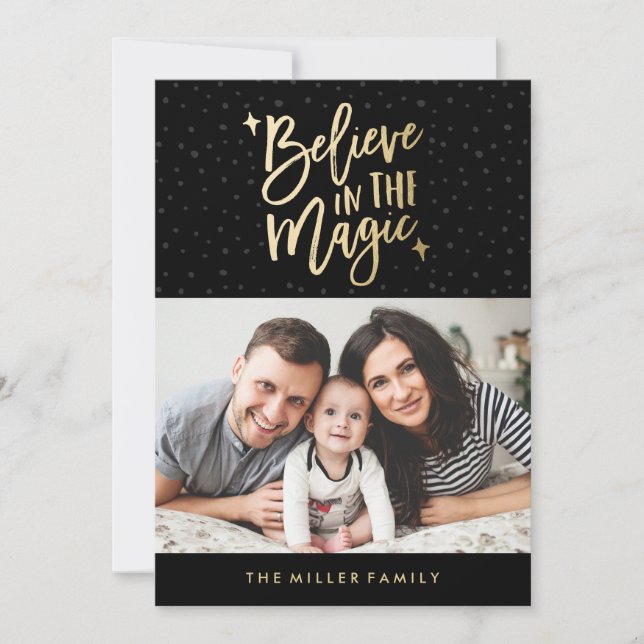 Believe In The Magic | Holiday Photo Card in Black (Front)