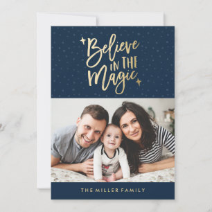 Believe In The Magic   Holiday Photo Card in Navy