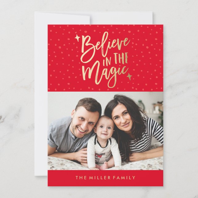 Believe In The Magic | Holiday Photo Card in Red (Front)