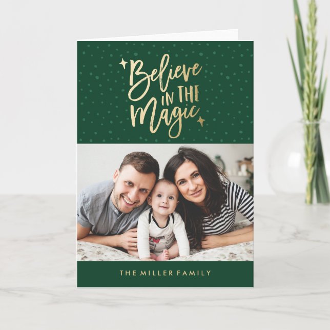 Believe In The Magic Holiday Photo Greeting Card (Front)