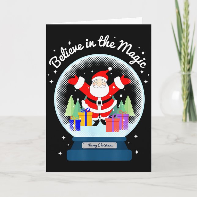 Believe In The Magic Merry Christmas Santa Snow Gl Card (Front)
