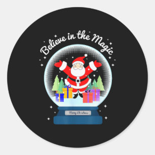Believe In The Magic Merry Christmas Santa Snow Gl Classic Round Sticker