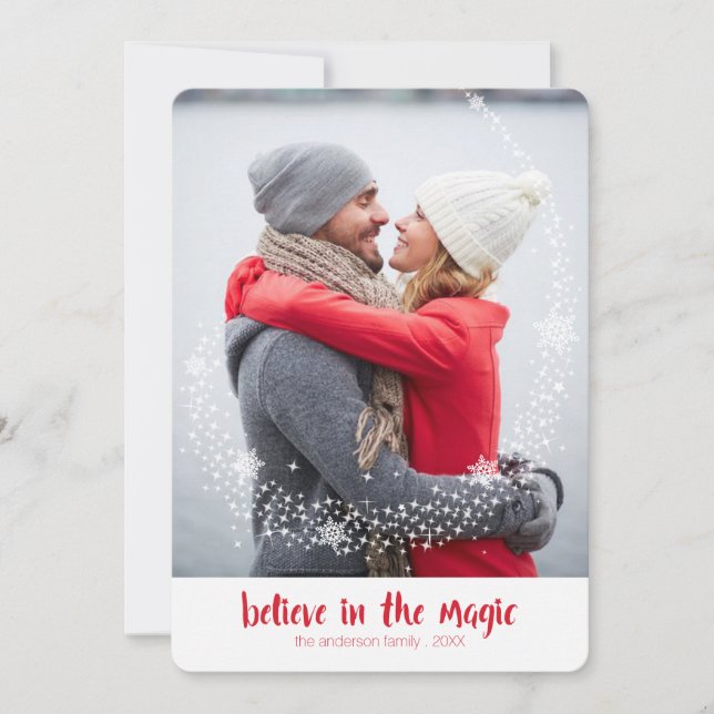 Believe in the Magic Modern Holiday Photo Card (Front)