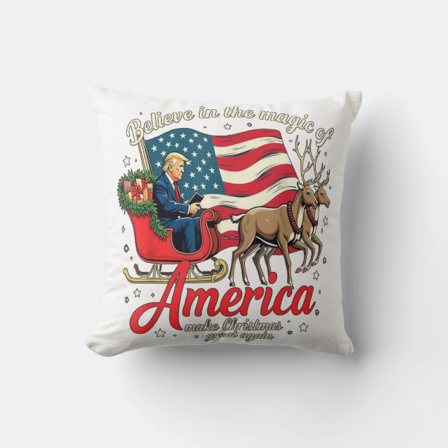 Believe in the Magic of America Make Christmas Gre Cushion (Front)