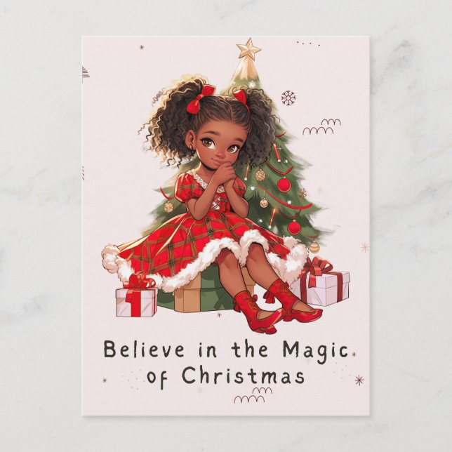 Believe in the magic of Christmas Black Girl Magic Holiday Postcard (Front)