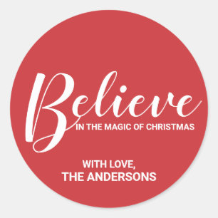 'Believe in the magic of Christmas' Festive Red Classic Round Sticker
