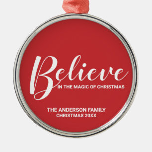 'Believe in the magic of Christmas' Festive Red Metal Tree Decoration