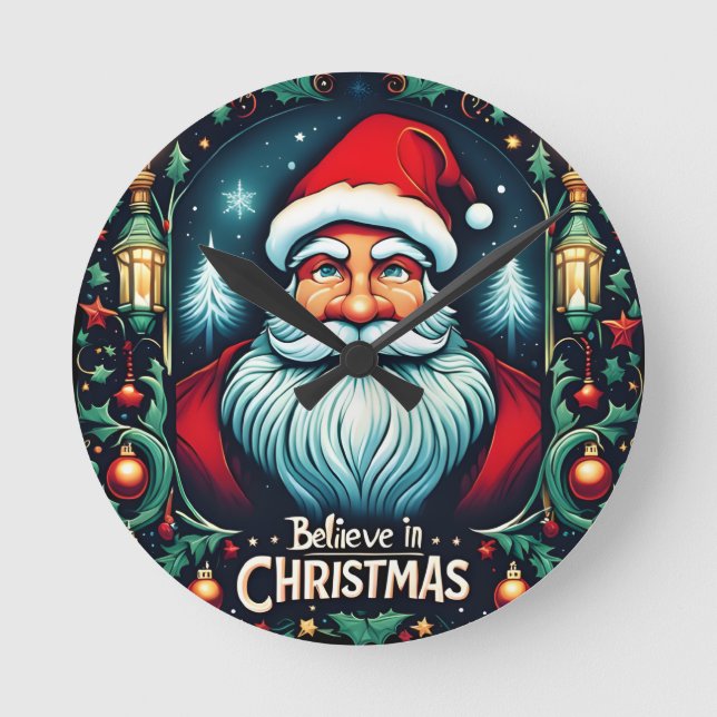 Believe in the Magic of Christmas Festive  Round Clock (Front)