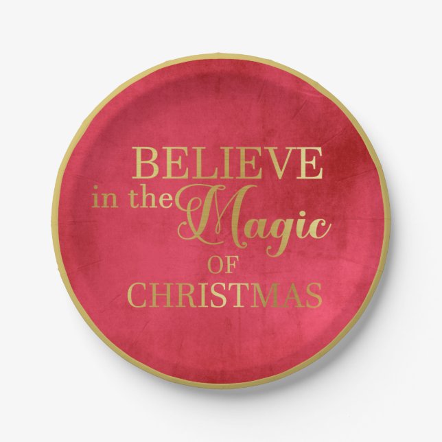 BELIEVE in the Magic of Christmas Gold Foil Paper Plate (Front)