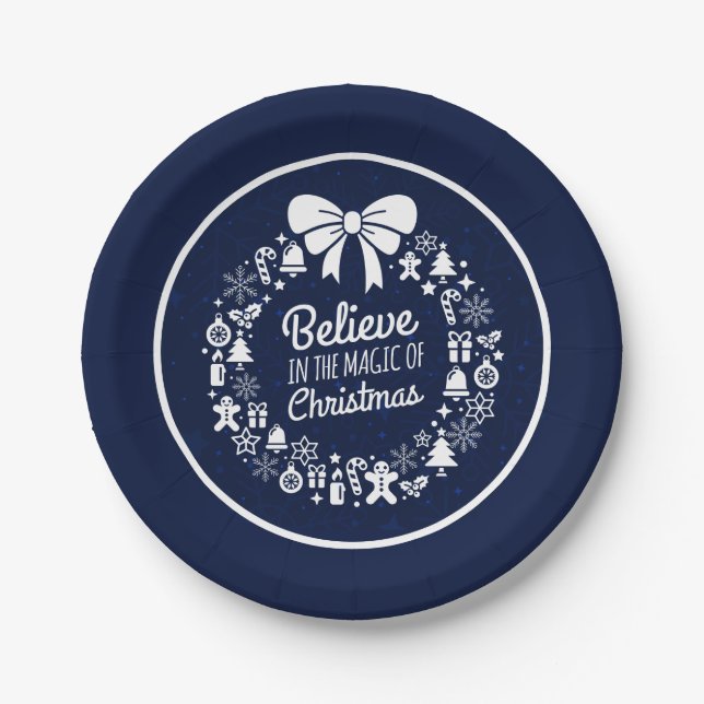 Believe In The Magic Of Christmas Icons Paper Plate (Front)