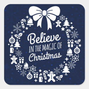 Believe In The Magic Of Christmas Icons Square Sticker