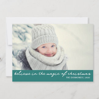 Believe In The Magic Of Christmas Photo Green Holiday Card