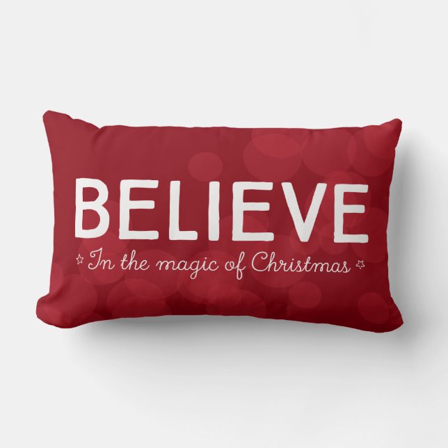 Believe in the magic of Christmas • red bokeh Lumbar Cushion (Front)
