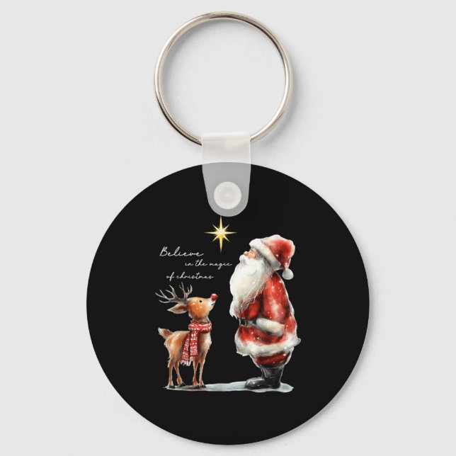 Believe In The Magic Of Christmas Reindeer Holiday Key Ring (Front)