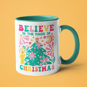 Believe In The Magic Of Christmas Retro Boho Mug