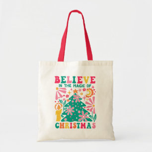 Believe In The Magic Of Christmas Retro Boho Tote Bag