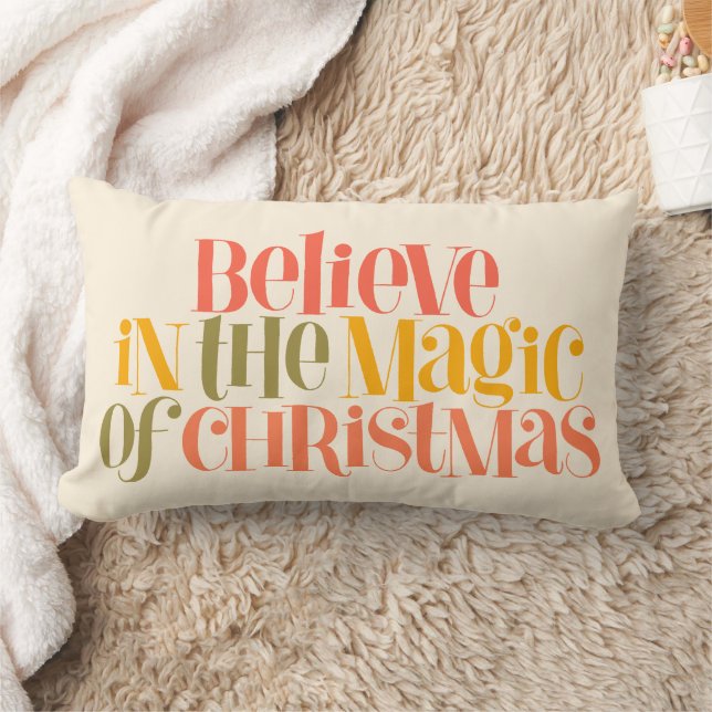 Believe in the Magic of Christmas - Retro Style Lumbar Cushion (Blanket)
