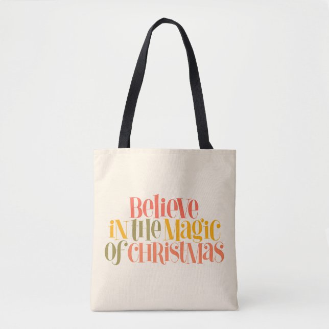 Believe in the Magic of Christmas - Retro Style Tote Bag (Front)