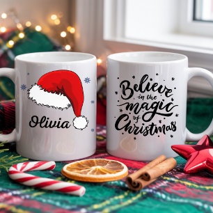 Believe in the Magic of Christmas Santa Hat Two-Tone Coffee Mug