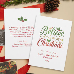 Believe in the Magic of Christmas Script Simple Holiday Card