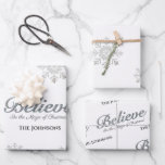 Believe in the Magic Of Christmas | White Wrapping Paper Sheet<br><div class="desc">Believe in the Magic Of Christmas | White Wrapping Paper Sheets. Faux Silver glitter script letting decorated with snowflakes, </div>